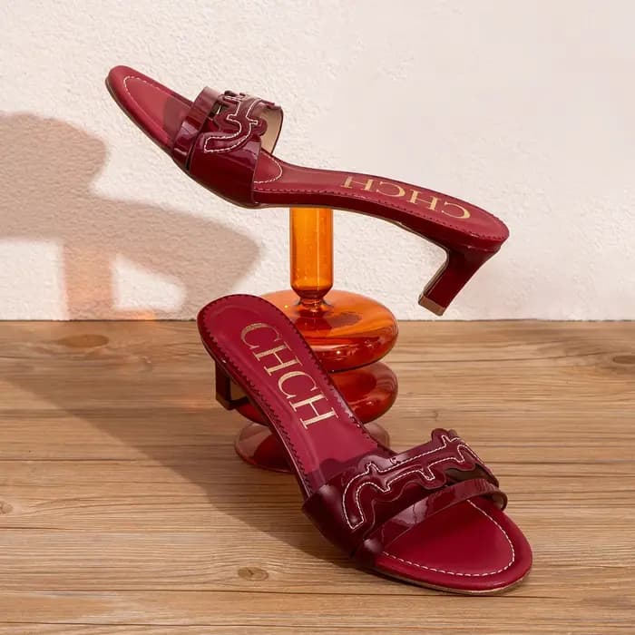 C-H Sandales à talons hauts pour femme été vin rouge talons hauts décontractés 5 cm