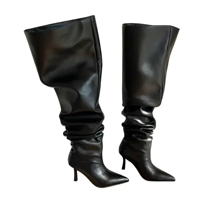 Bottes longues à jambes pointues pour femmes, talons hauts fins, bottes plissées confortables, mode