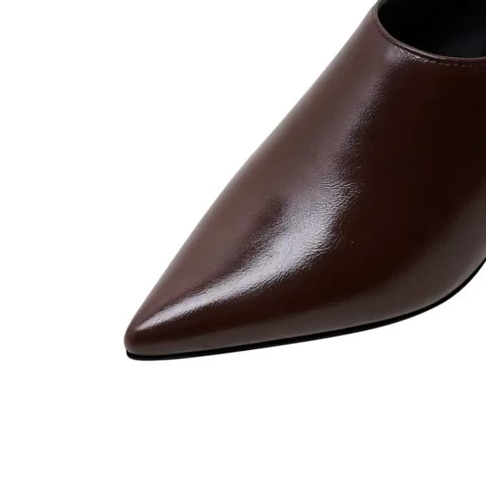 Sandales à Talons Optiques en Cuir de Vache pour Femme, Pantoufles Noires et Brunes, Chaussures d'Ex