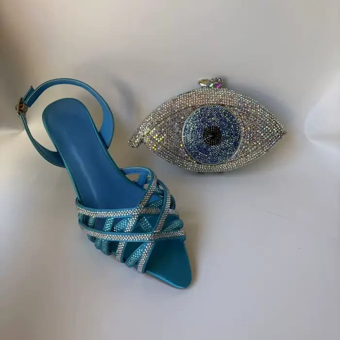 LNATISNOVA Ensemble de sandales à talons hauts et sac à main pour femme, design italien avec strass,
