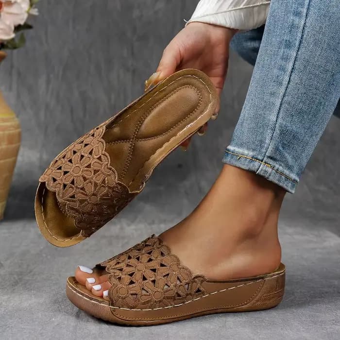 Nouvelles sandales compensées pour femmes, mules d'été à plateforme, chaussures à talon floral, conf
