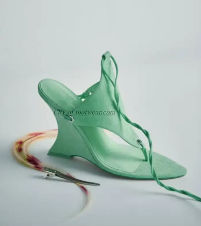 Sandales compensées en cuir vert sexy à lacets pour femme, nouvelle collection été, talons hauts bla