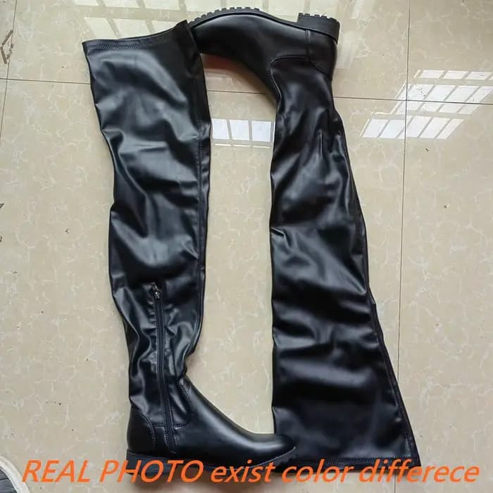 SIMLOVEYO nouveau hiver automne sur les bottes au genou 3.5 cm talon carré fermeture éclair bout ron