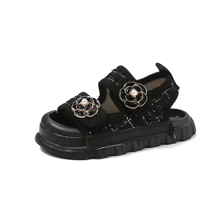 Sandales d'été de Style coréen pour filles, chaussures de plage de luxe avec perles et fleurs pour e