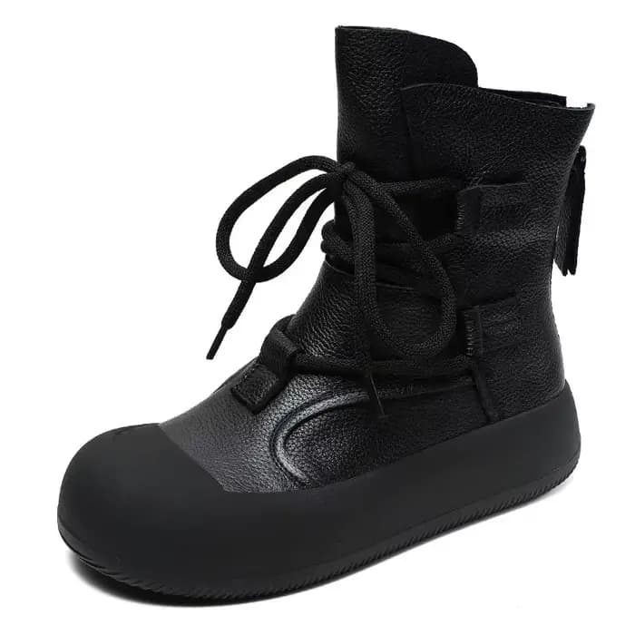DRKANOL fait à la main rétro romain bottines pour femmes en cuir véritable grosse plate-forme dos fe