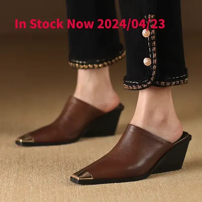 Dilalula 2025 Mules en cuir véritable femmes couvert tête en métal talons épais pantoufles confortab