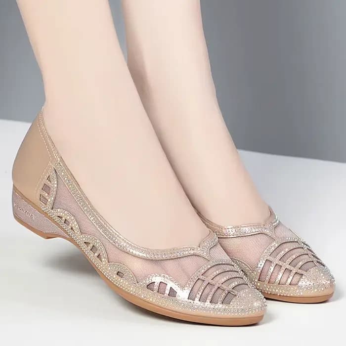 Chaussures en maille découpées en biscuits respirantes avec talons pour femmes, sandales en cuir sou