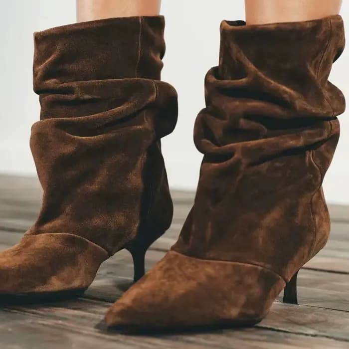 Bottines d'hiver à bout pointu pour Femme, bottes courtes plissées, rétro, élégantes, De styliste