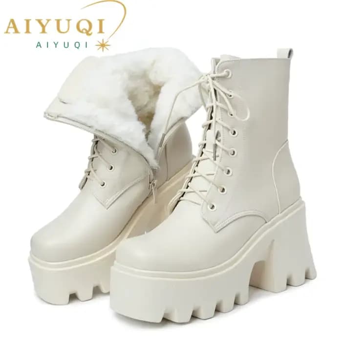 AIYUQI – bottines à plateforme et talons hauts pour femme, bottes d'hiver chaudes en cuir véritable