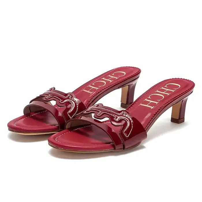C-H Sandales à talons hauts pour femme été vin rouge talons hauts décontractés 5 cm