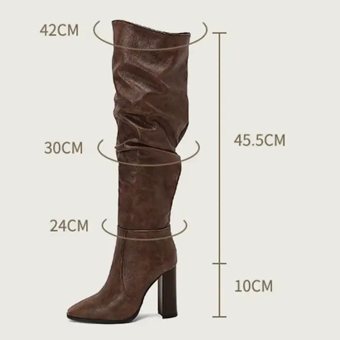 Girseaby femme cuissardes bout carré fermeture éclair plissé bloc talons grande taille 47 48 49 50 d