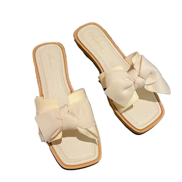 Pantoufles élégantes à semelle souple avec nœud papillon, sandales plates en PVC, chaussures de plag