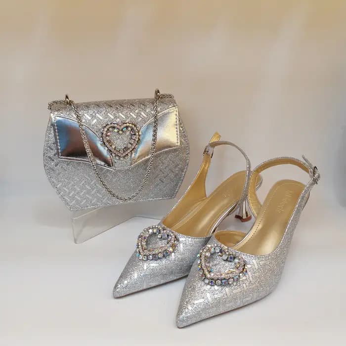 Mode talons hauts strass chaussures et sac ensemble pour femmes Design italien bout pointu chaussure
