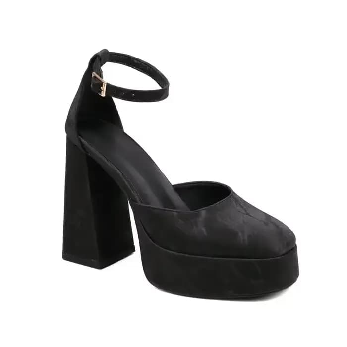 Sandales à talons hauts épais Orange rose bout carré Sexy dame fête mariage bride à la cheville pomp