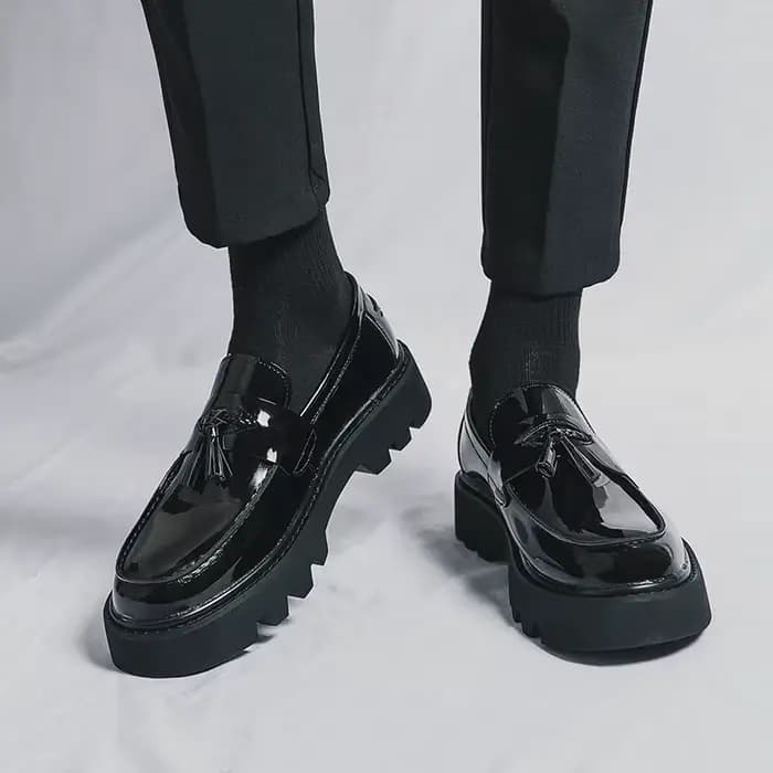 Mocassins à semelle épaisse et confortable, chaussures en cuir à bout rond, chaussures d'affaires et