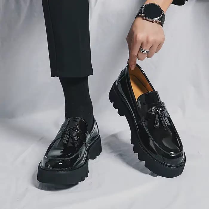 Mocassins à semelle épaisse et confortable, chaussures en cuir à bout rond, chaussures d'affaires et