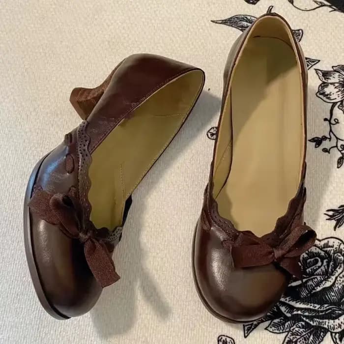 Escarpins Femme Printemps 2026 Vintage à Talon Carré, Décoration Nœud, Bout Rond, Chaussures Mary Ja