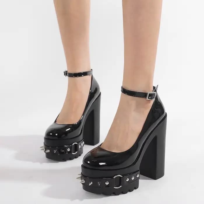 Gdgydh – chaussures à talons hauts pour femmes, chaussures à rivets punk goth, à talons carrés, à pl