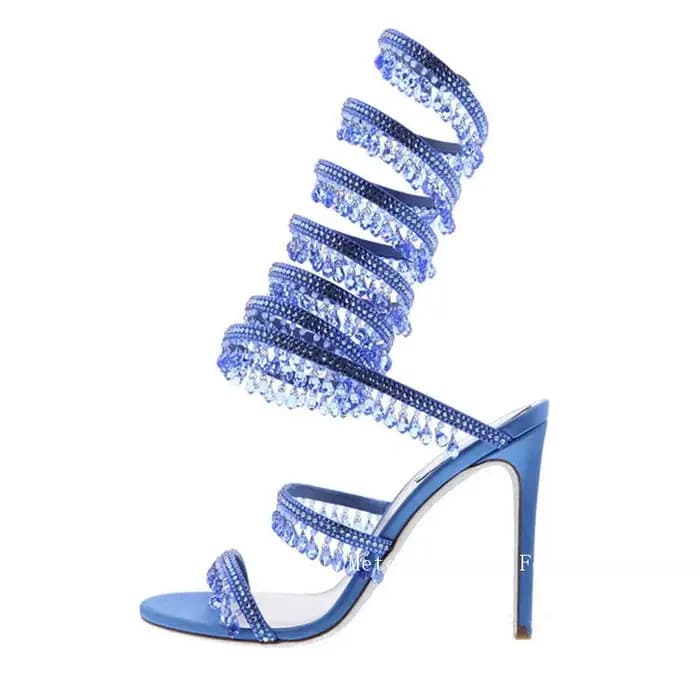Bout rond ouvert Stiletto élégant été nouveau serpent en forme de strass pied anneau sangle talon ha