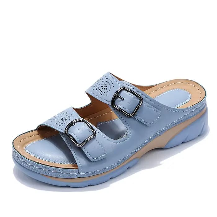 Femmes bout fermé chaussures d'été 2022 nouveau confort Double boucle Wedge dames sandales grande ta