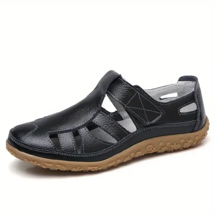 Sandales plates pour femmes, style pêcheur, bout rond, aspect cuir, avec fermeture auto-agrippante,