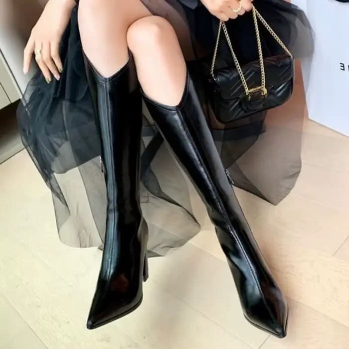 Bout pointu femmes bottes hautes hiver mode fermetures éclair latérales chaussons longs dames Sexy é