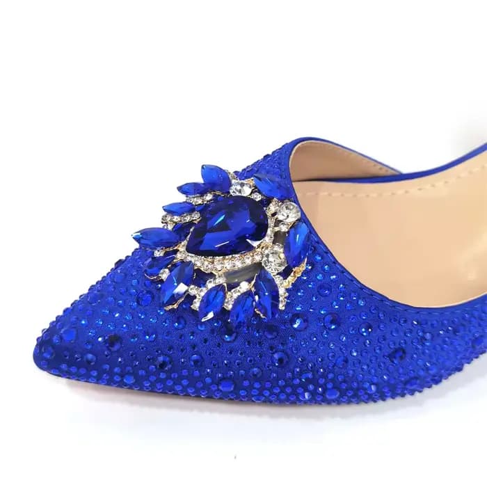 Venus Chan-Sandales Bleu Royal pour Femme, Escarpins de Luxe, Talons Temporels, Design Strass, Ensem