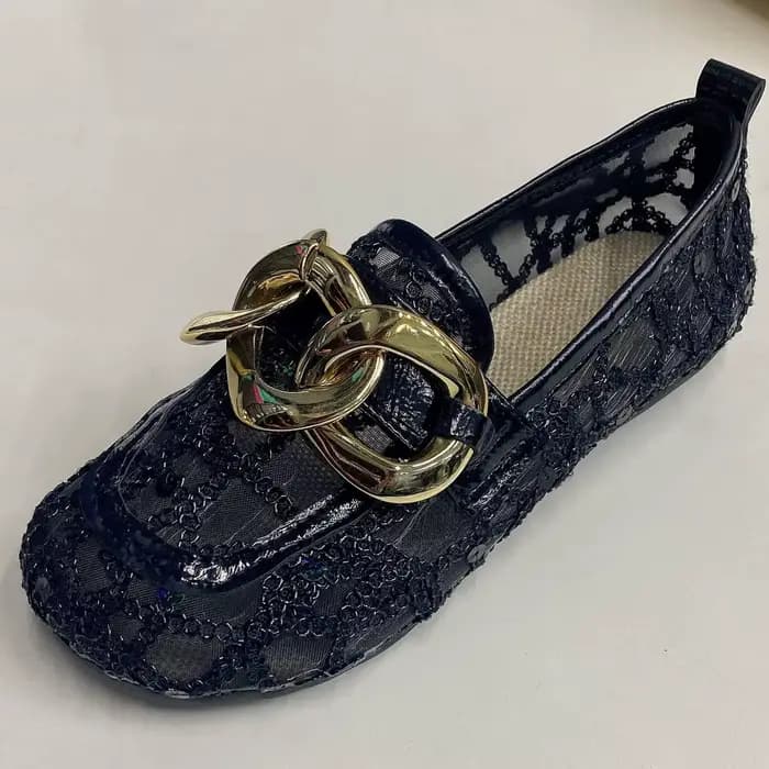 Chaussures plates d'été en maille à paillettes et bout rond pour femmes, chaussures plates à la mode
