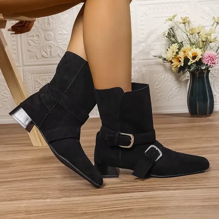 Bottes skinny kaki à talons grossiers, bottes courtes pour femmes, bottes simples d'automne 2025 ave