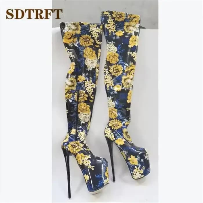 SDTRFT-Bottes à Talons Aiguilles pour Femme, Chaussures à Plateforme Rouge, Talons Fins, Au-Dessus d
