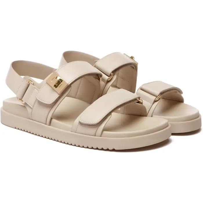 Sandales Plates Confortables et Réglables à Double Sangle pour Femme, Chaussures en Cuir à Enfiler