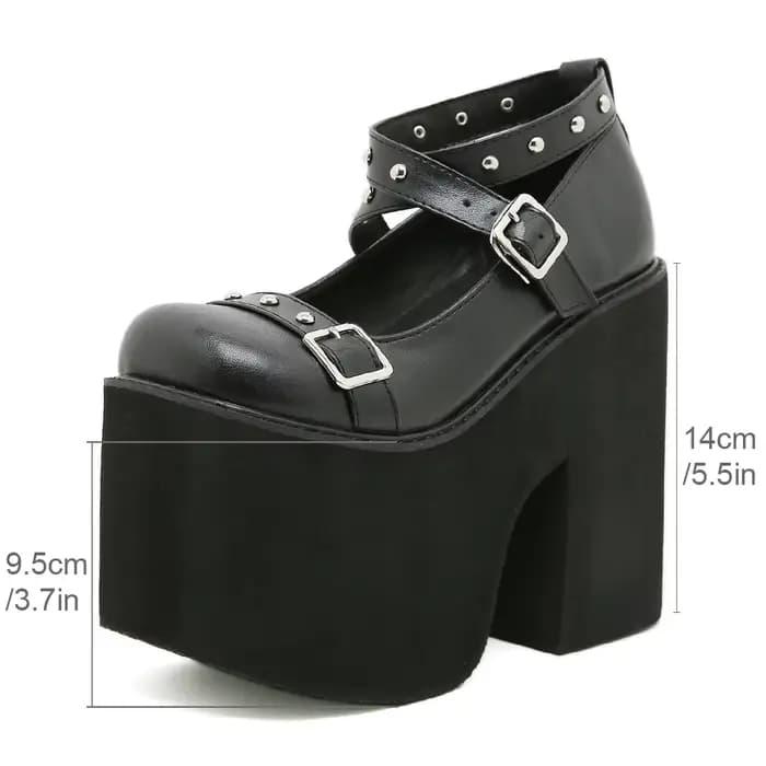 Gdgydh Style Punk noir Rivet boucle talons hauts chaussures pour femmes à la mode gothique imperméab