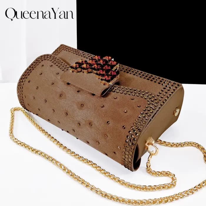 Ensemble chaussures et sac pour femme QueenaYan2026, nouveau modèle élégant, couleur café, bout poin