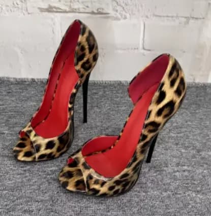 Chaussures sexy en cuir verni noir et doublure rouge de 12cm, talons super hauts à bouche peu profon