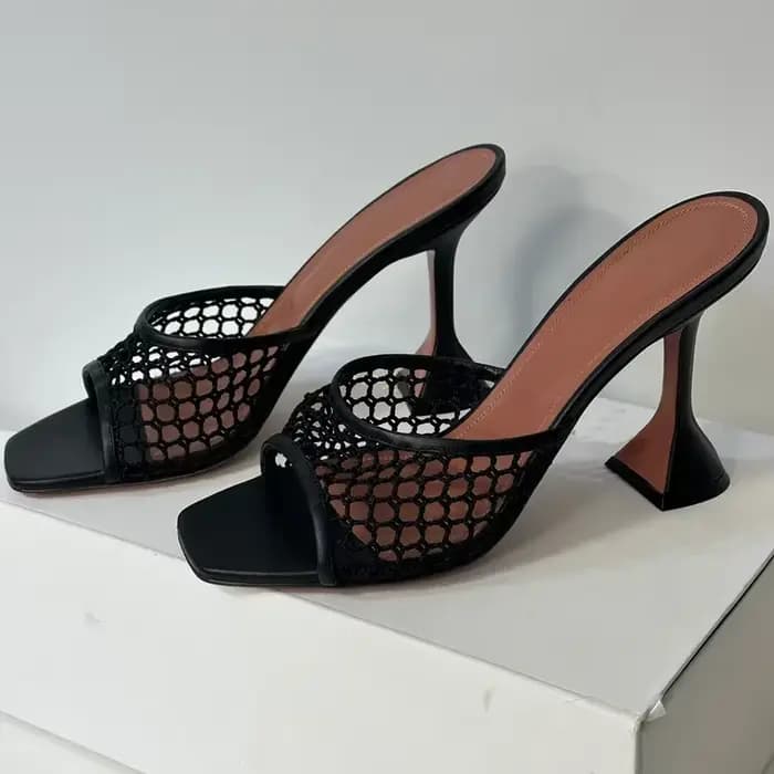 Pantoufles tissées à talons en verre de vin, chaussures modernes Sexy à bout carré ajouré, à enfiler