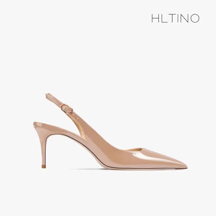 Sandales à talons pour femmes, escarpins en cuir verni de couleur nue, escarpins de luxe gladiateur