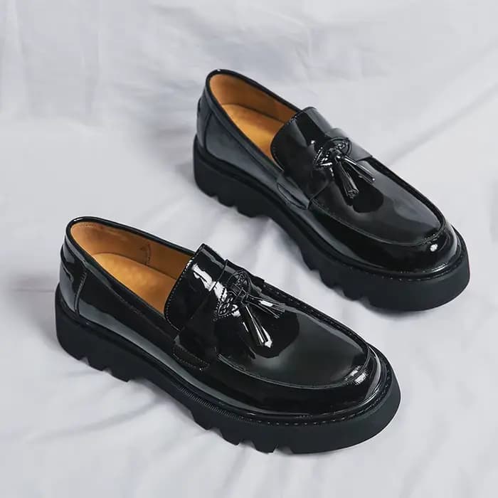 Mocassins à semelle épaisse et confortable, chaussures en cuir à bout rond, chaussures d'affaires et