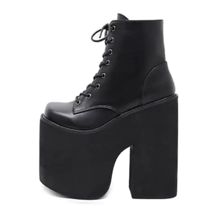 Gdgydh femmes Y2K Style bottes courtes bout fermé à lacets plate-forme bottes talons hauts épais mod