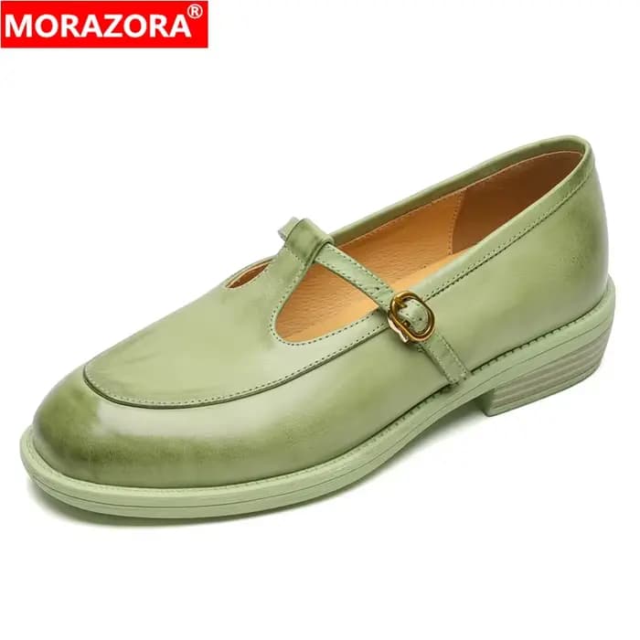 MORAZORA 2026 Nouvelles Chaussures en Cuir Véritable pour Femmes, Type Oxford à Boucle, Plateformes