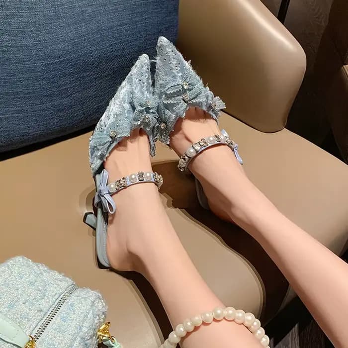 QUTAA 2025 mode femmes talons hauts sandales chaussures Sexy nœud bout pointu pantoufles de fête cha
