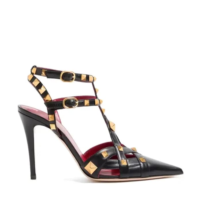 Escarpins à talons hauts pour femmes, à bout pointu et à rivets, avec bride de cheville, style stile