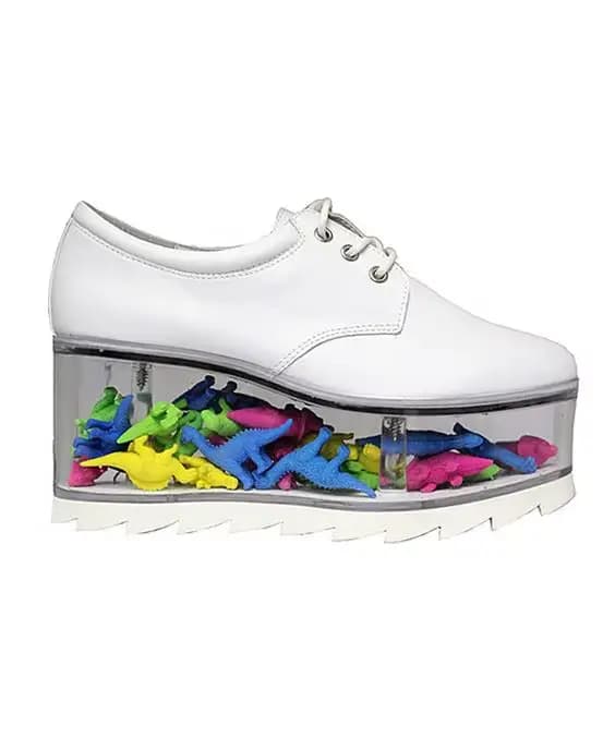 Chaussures à Plateforme Transparentes pour Femme, en Cuir Lisse, Noir et Blanc, Conteneur à Lacets,