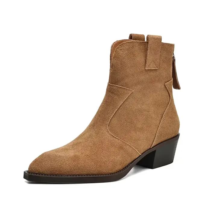 Bottes Western en Daim Naturel pour Femme, Noir, Marron, Dames, Carré, Rinçage, Patchwork, Fermeture