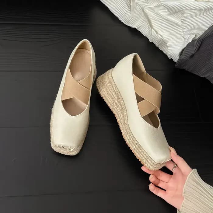 Ballerines à talons épais pour femmes, chaussures rehaussantes de 7cm, tige en caoutchouc à enfiler,