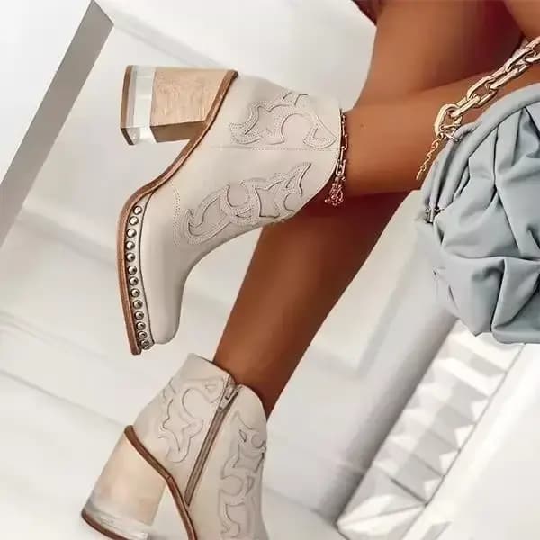 Bottines en cuir pour femmes, chaussures à talons bas, Cool, Design brodé britannique, bottes courte