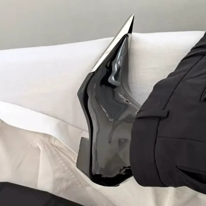 Bottines Chelsea en cuir verni de haute qualité pour femmes, bottes de styliste Sexy à bout pointu o