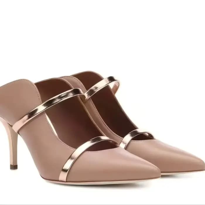 Mules à talons hauts et fins à bout pointu pour femmes, avec bride métallique, talon aiguille, en ve