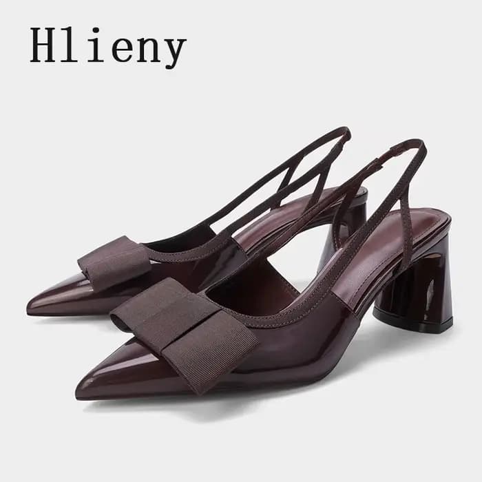 Hlieny Vintage marron élastique papillon noeud concepteur talons hauts sandales en cuir verni bout p