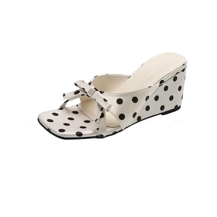 Sandales compensées à talons hauts pour femme, style français, à nœud et pois, parfaites pour l'été,