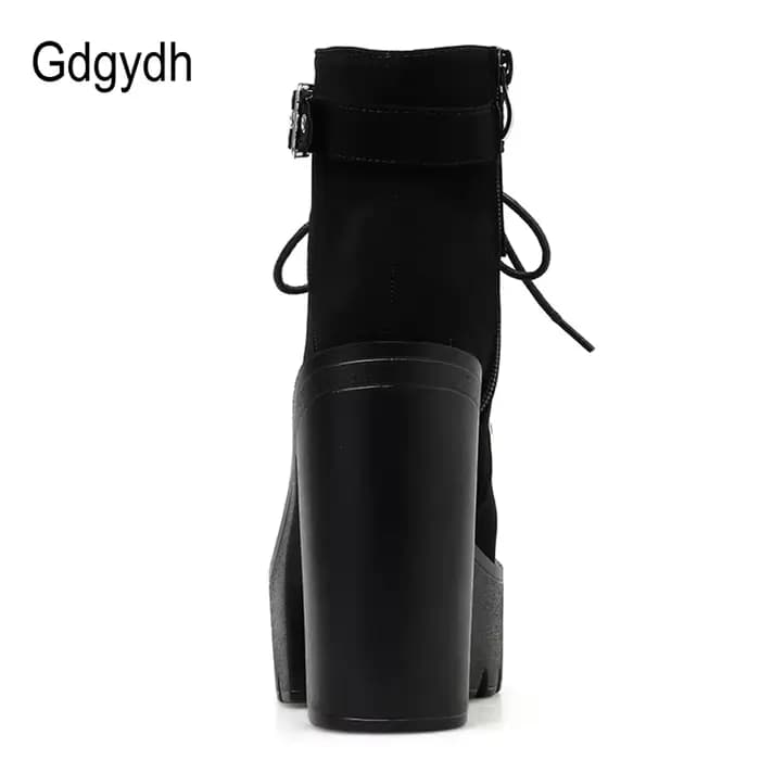 Gdgydh à lacets femmes bottes plate-forme boucle botte Cosplay chaussures talon épais automne bottes